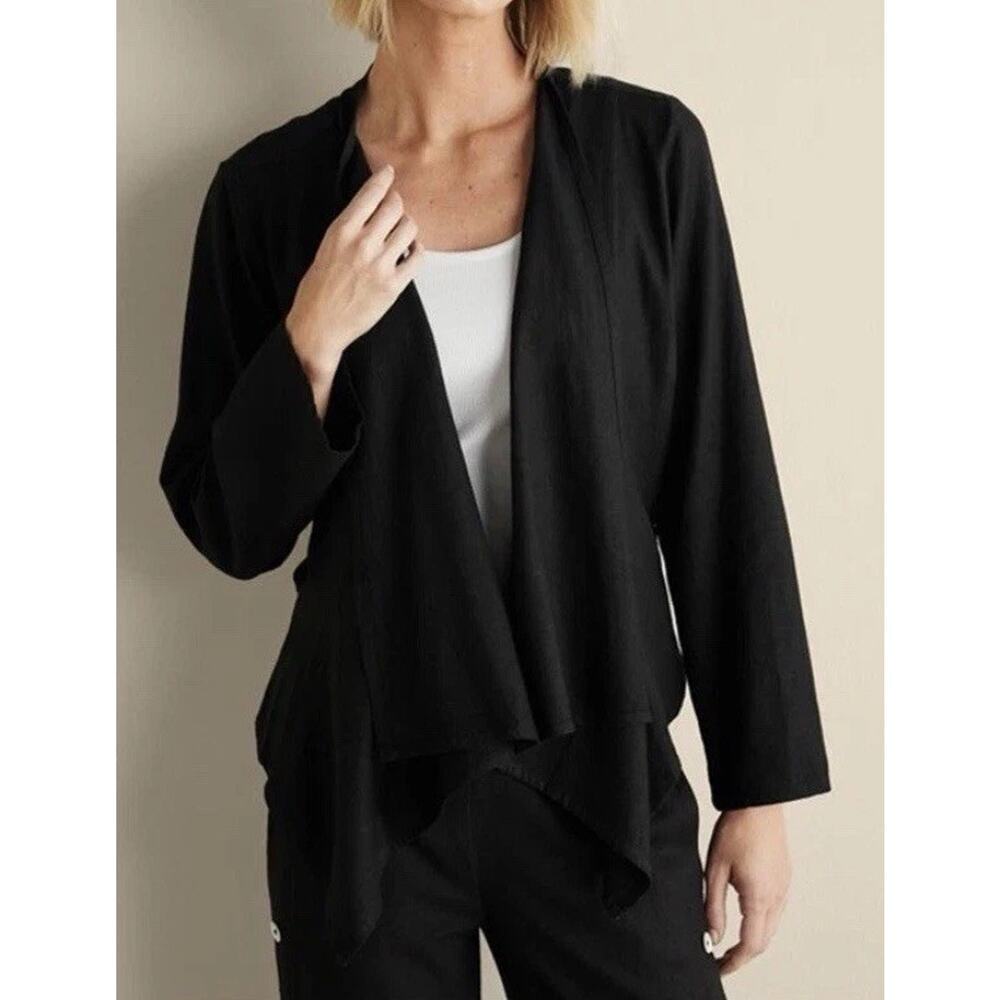 Soft Surroundings Women's Alicante Linen Blend Topper Sz L New Black cardigan 89